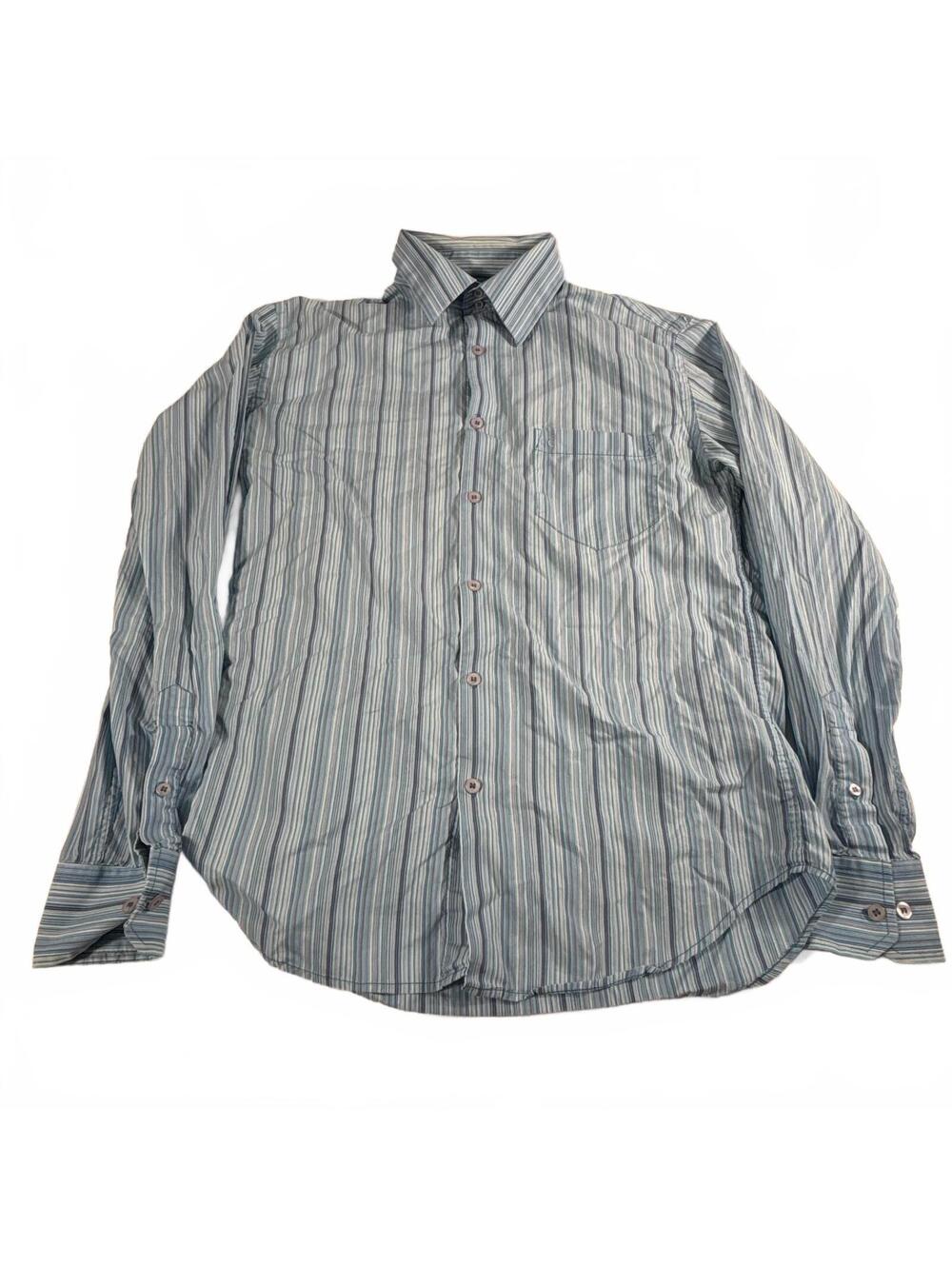 French Connection Men's Light Blue Stripe Button Up Dress Shirt S